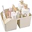 rejomiik Plastic Shower Caddy, Portable Basket with Bamboo Handle, White