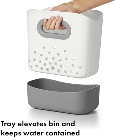 OXO Tot Stand Up Bath Toy Storage Organizer, 7.1 L, Large Capacity Bin for Baby Bath Essentials - Gray