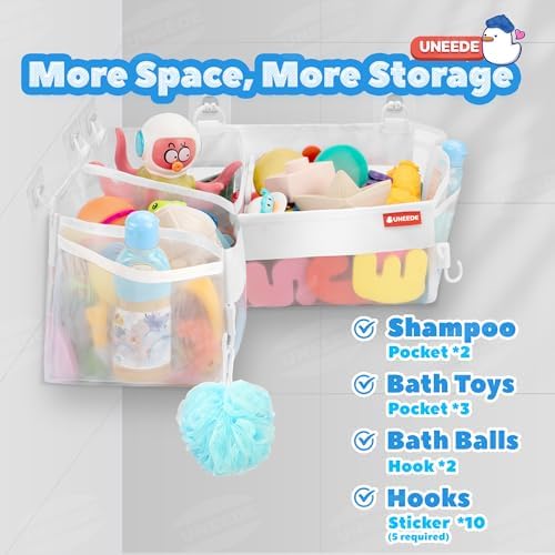 UNEEDE Bath Toy Storage 3 Compartment Corner Bath Toy Storage Organizer