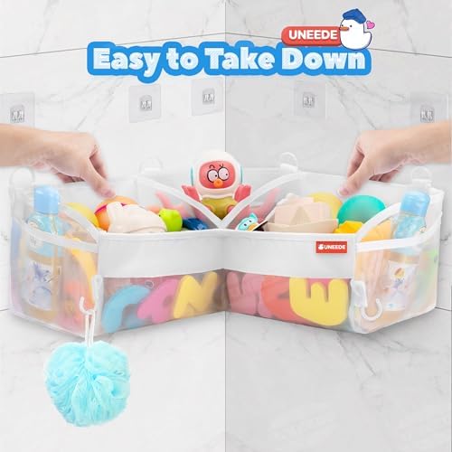 UNEEDE Bath Toy Storage 3 Compartment Corner Bath Toy Storage Organizer