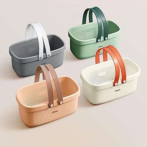 JiatuA Plastic Storage Basket with Handle Portable Shower Caddy Tote Organizer Basket Bin for Bathroom Kitchen Dorm Room Bedroom, Green