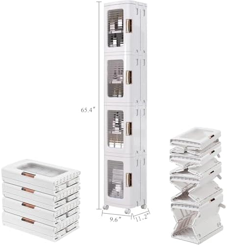 VECELO 4-Tier Narrow Storage Cabinet with Wheels, White
