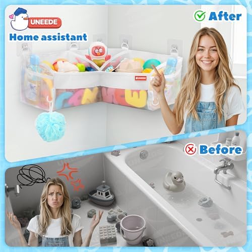 UNEEDE Bath Toy Storage 3 Compartment Corner Bath Toy Storage Organizer