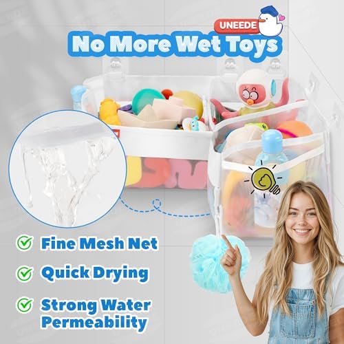 UNEEDE Bath Toy Storage 3 Compartment Corner Bath Toy Storage Organizer