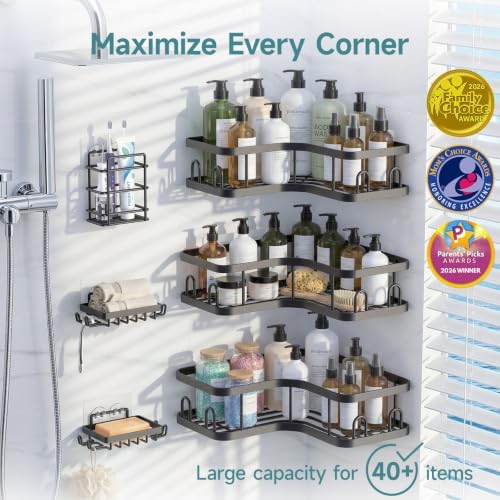 Veken Large Capacity Corner Shower Caddy 6-Pack, Advanced Rustproof Design