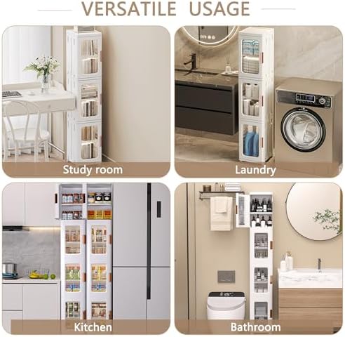 VECELO 4-Tier Narrow Storage Cabinet with Wheels, White