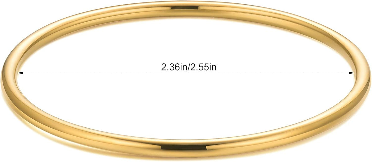 Kainier 3mm 14K Gold Plated Bracelet Stainless Steel Glossy Stackable Thin Round Bangle Bracelet for Women Solid Plain Polished Bracelet Best Gifts for Love