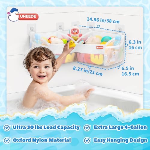 UNEEDE Bath Toy Storage 3 Compartment Corner Bath Toy Storage Organizer
