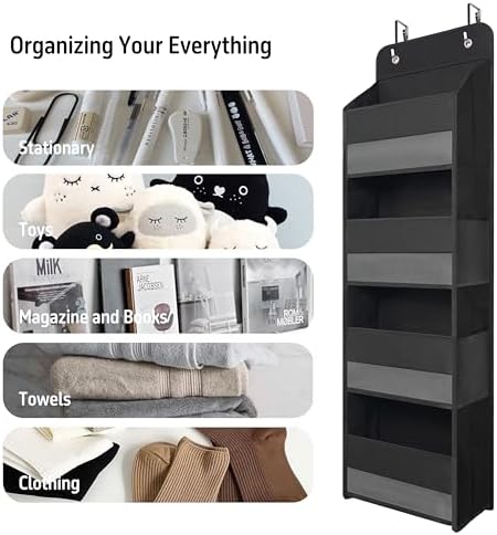 TYMENSH Over the Door Organizer for Bedroom Bathroom Pantry, 4 Shelf Black