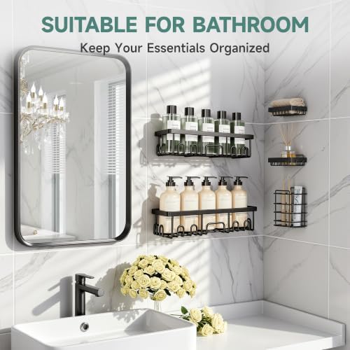 Veken Shower Caddy 5-Pack, Bathroom Organizers and Storage Shelves, Black