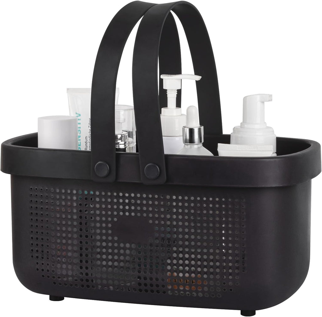 JiatuA Plastic Storage Basket with Handle Portable Shower Caddy Tote Organizer Basket Bin for Bathroom Kitchen Dorm Room Bedroom, Green