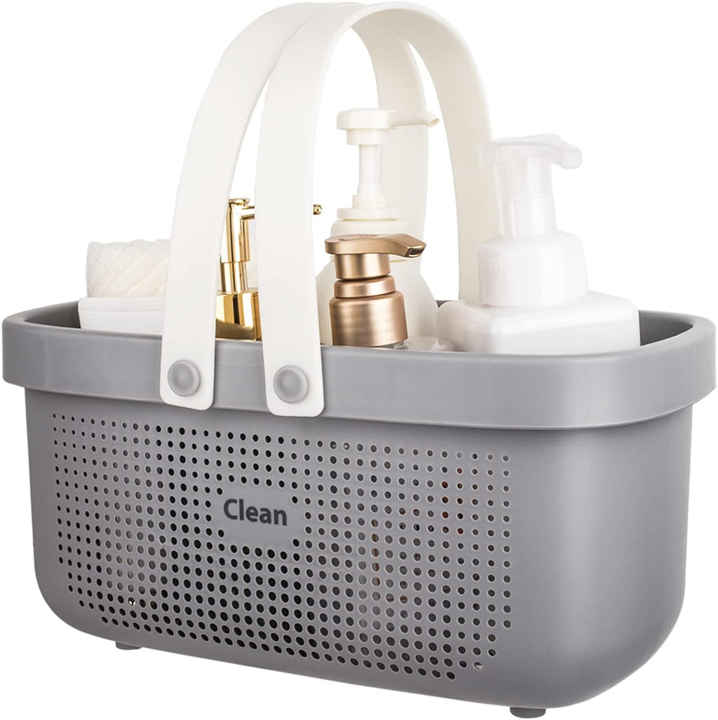 JiatuA Plastic Storage Basket with Handle Portable Shower Caddy Tote Organizer Basket Bin for Bathroom Kitchen Dorm Room Bedroom, Green