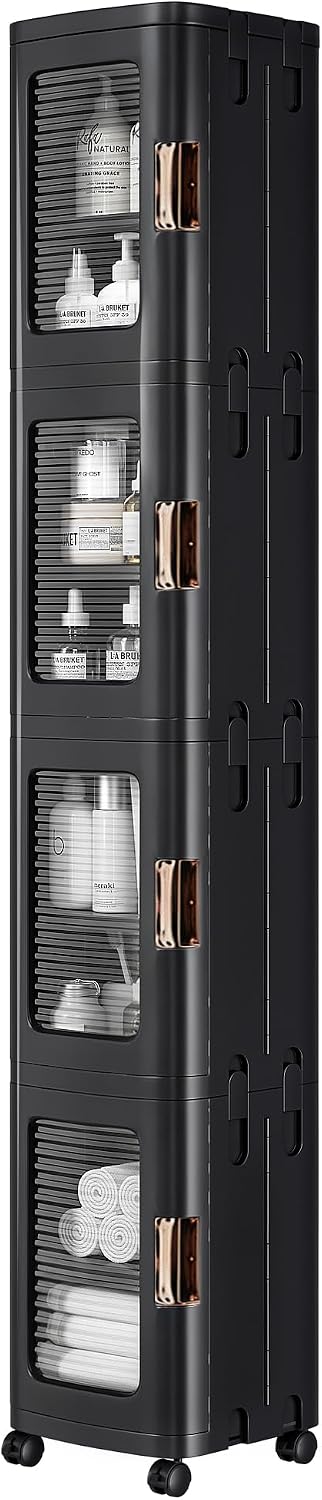 VECELO 4-Tier Narrow Storage Cabinet with Wheels, White