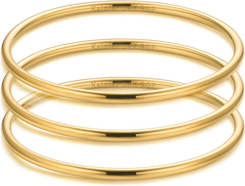 Kainier 3mm 14K Gold Plated Bracelet Stainless Steel Glossy Stackable Thin Round Bangle Bracelet for Women Solid Plain Polished Bracelet Best Gifts for Love