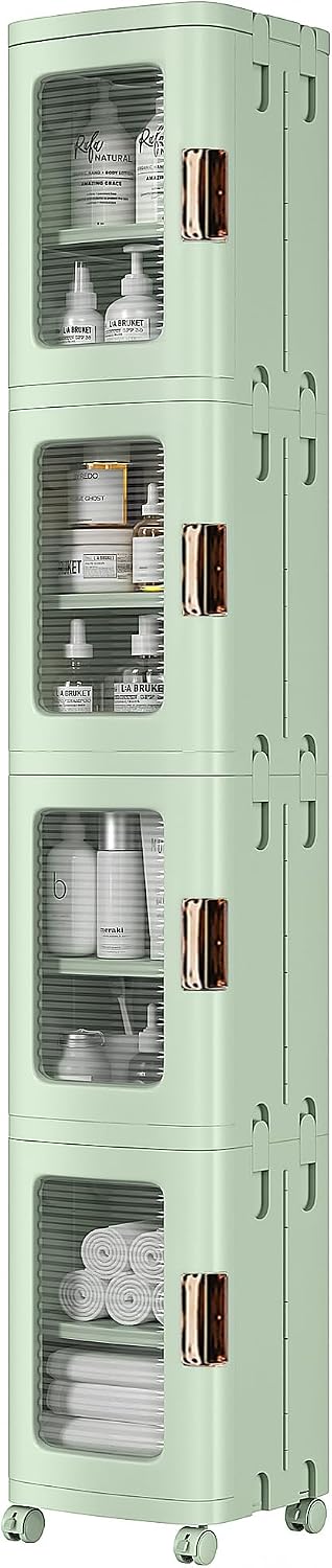 VECELO 4-Tier Narrow Storage Cabinet with Wheels, White