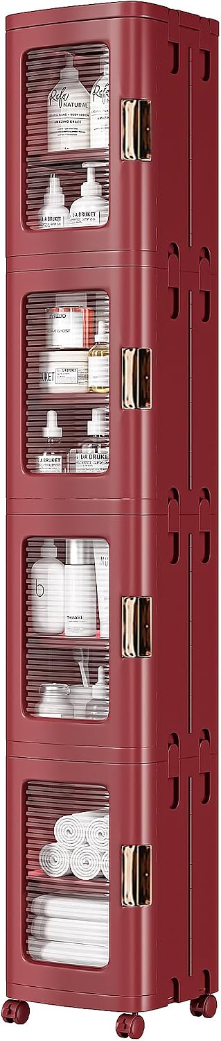 VECELO 4-Tier Narrow Storage Cabinet with Wheels, White