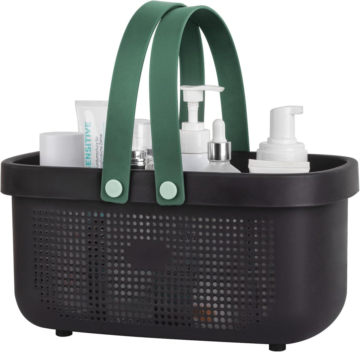 JiatuA Plastic Storage Basket with Handle Portable Shower Caddy Tote Organizer Basket Bin for Bathroom Kitchen Dorm Room Bedroom, Green