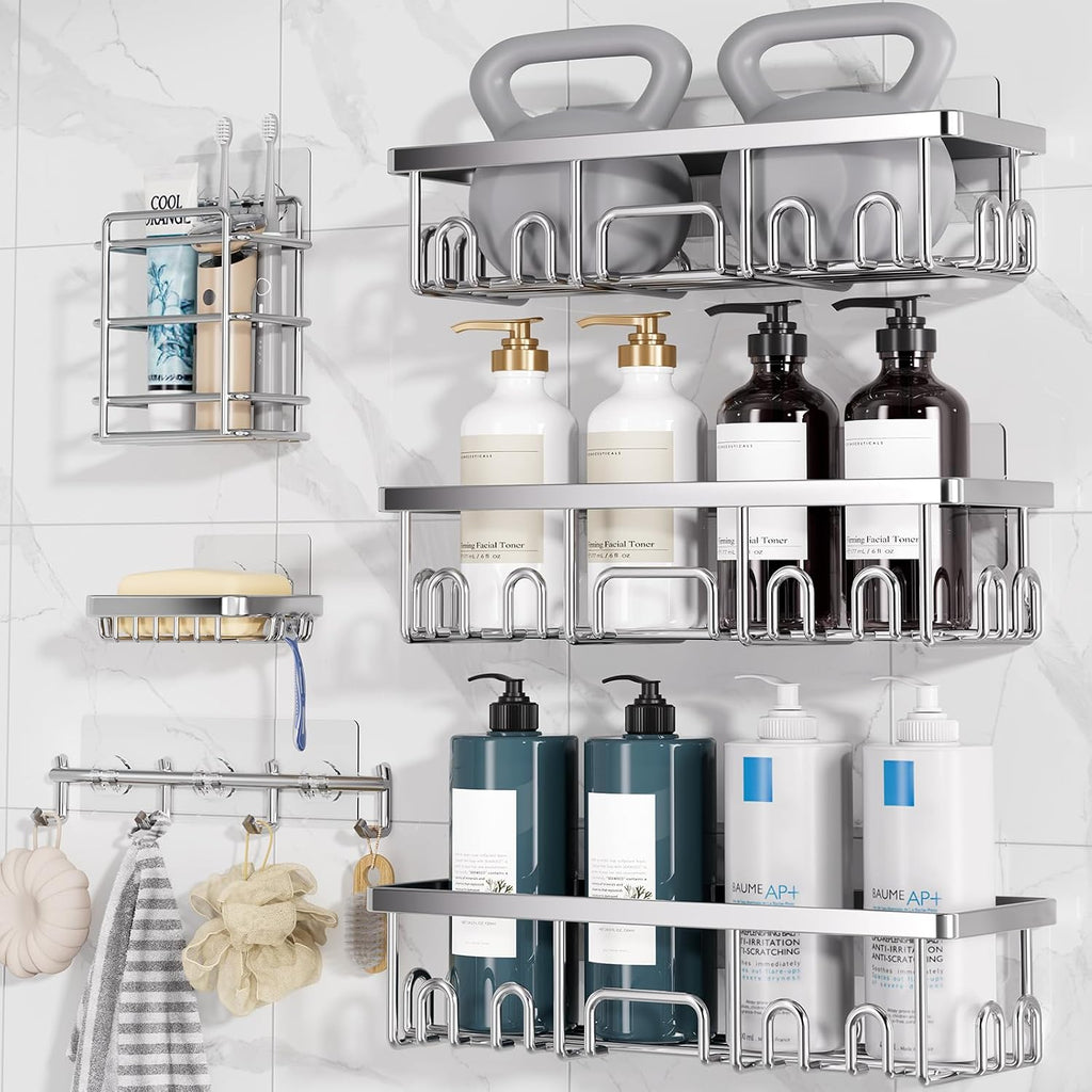 Veken Shower Caddy 6-Pack, Bathroom Organizers and Storage Shelves, Black