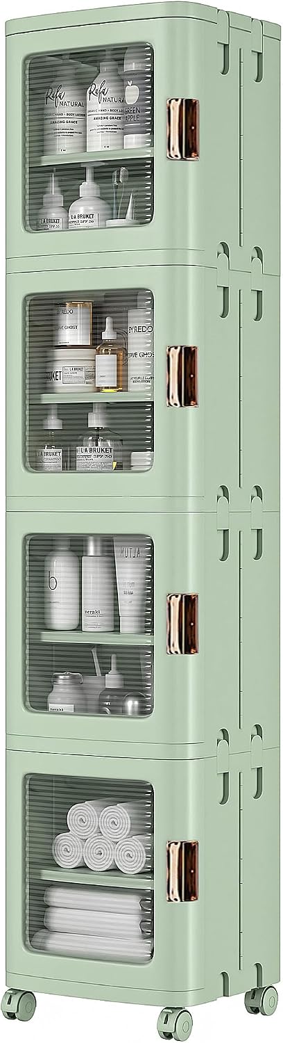 VECELO 4-Tier Narrow Storage Cabinet with Wheels, White