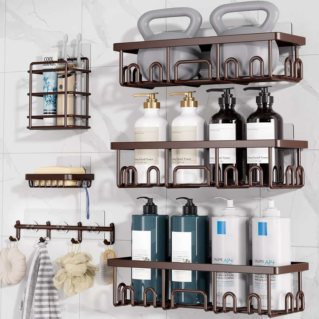 Veken Shower Caddy 6-Pack, Bathroom Organizers and Storage Shelves, Black