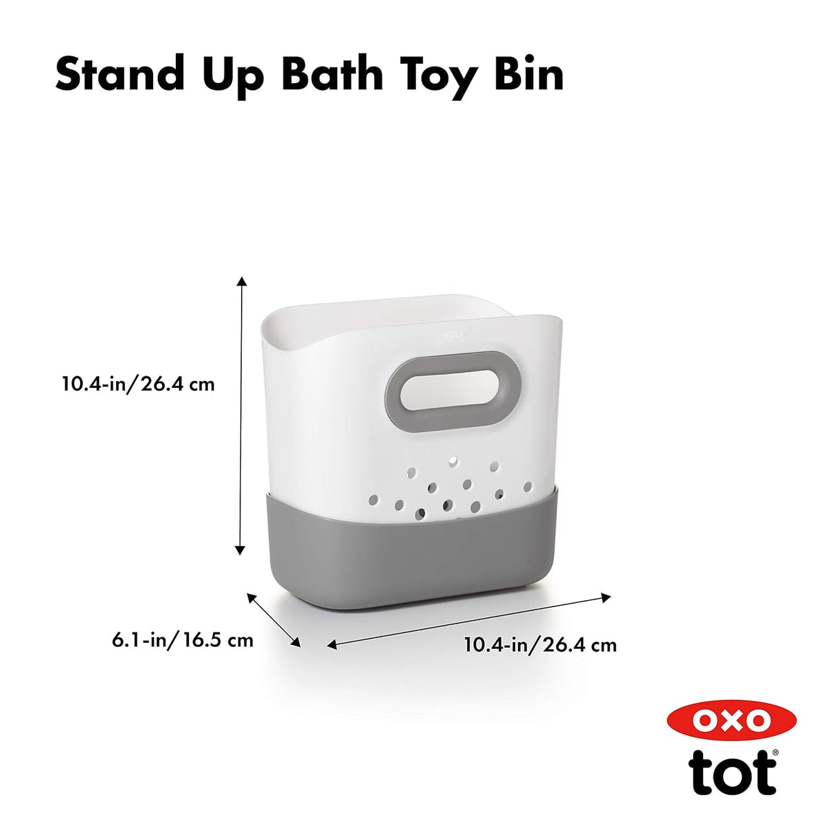 OXO Tot Stand Up Bath Toy Storage Organizer, 7.1 L, Large Capacity Bin for Baby Bath Essentials - Gray
