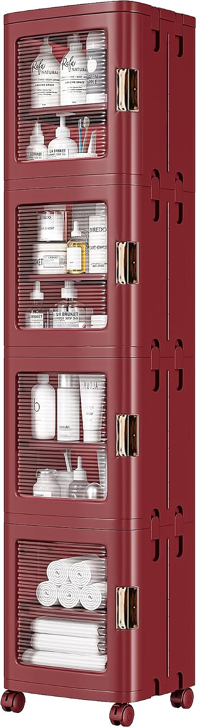 VECELO 4-Tier Narrow Storage Cabinet with Wheels, White