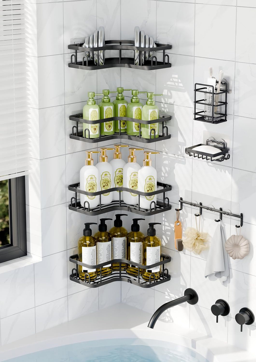 Veken Large Capacity Corner Shower Caddy 6-Pack, Advanced Rustproof Design