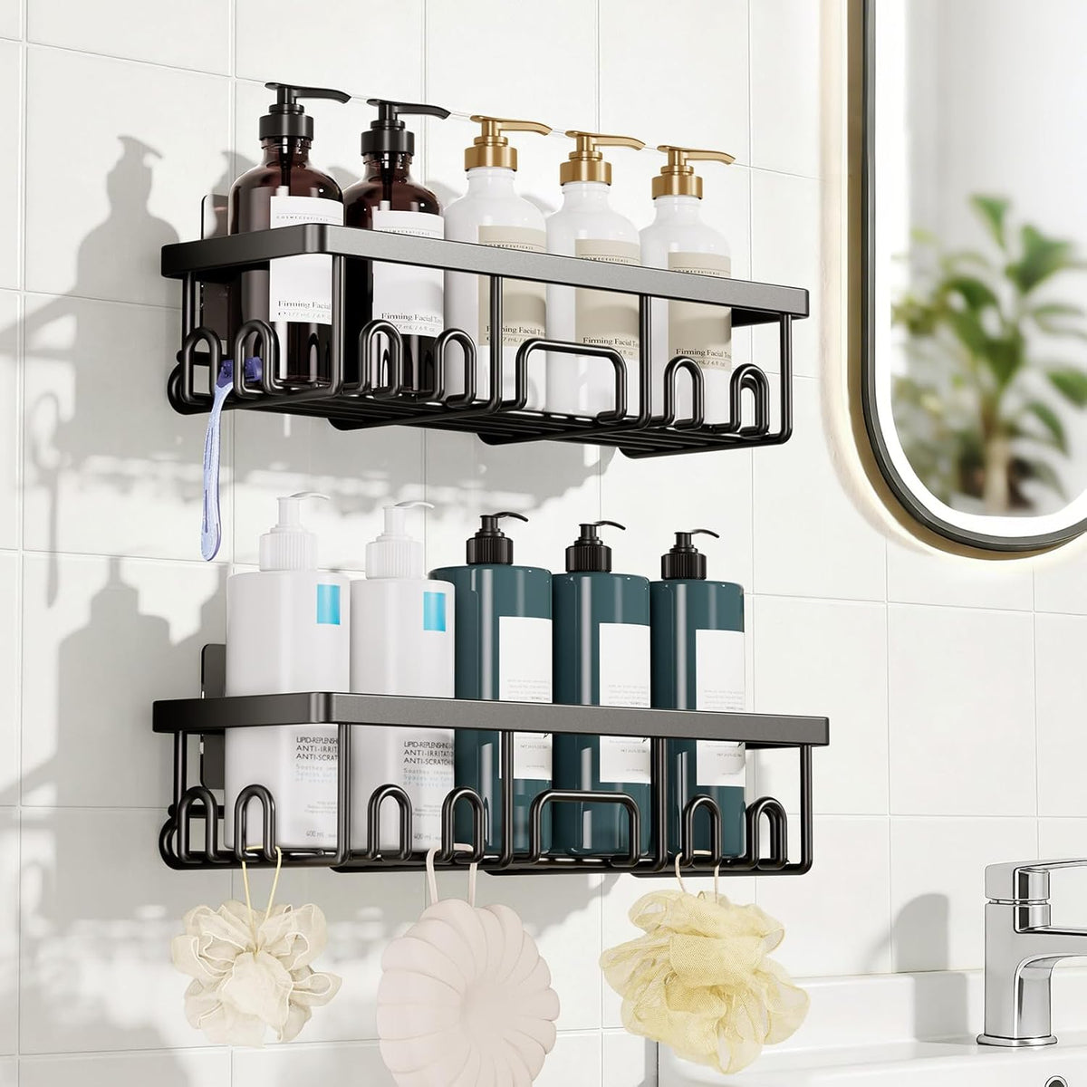 Veken Shower Caddy 6-Pack, Bathroom Organizers and Storage Shelves, Black
