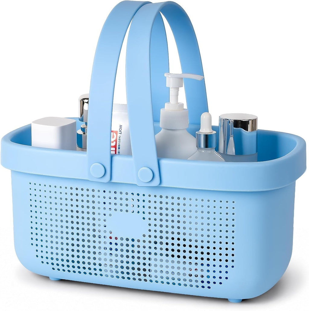 JiatuA Plastic Storage Basket with Handle Portable Shower Caddy Tote Organizer Basket Bin for Bathroom Kitchen Dorm Room Bedroom, Green
