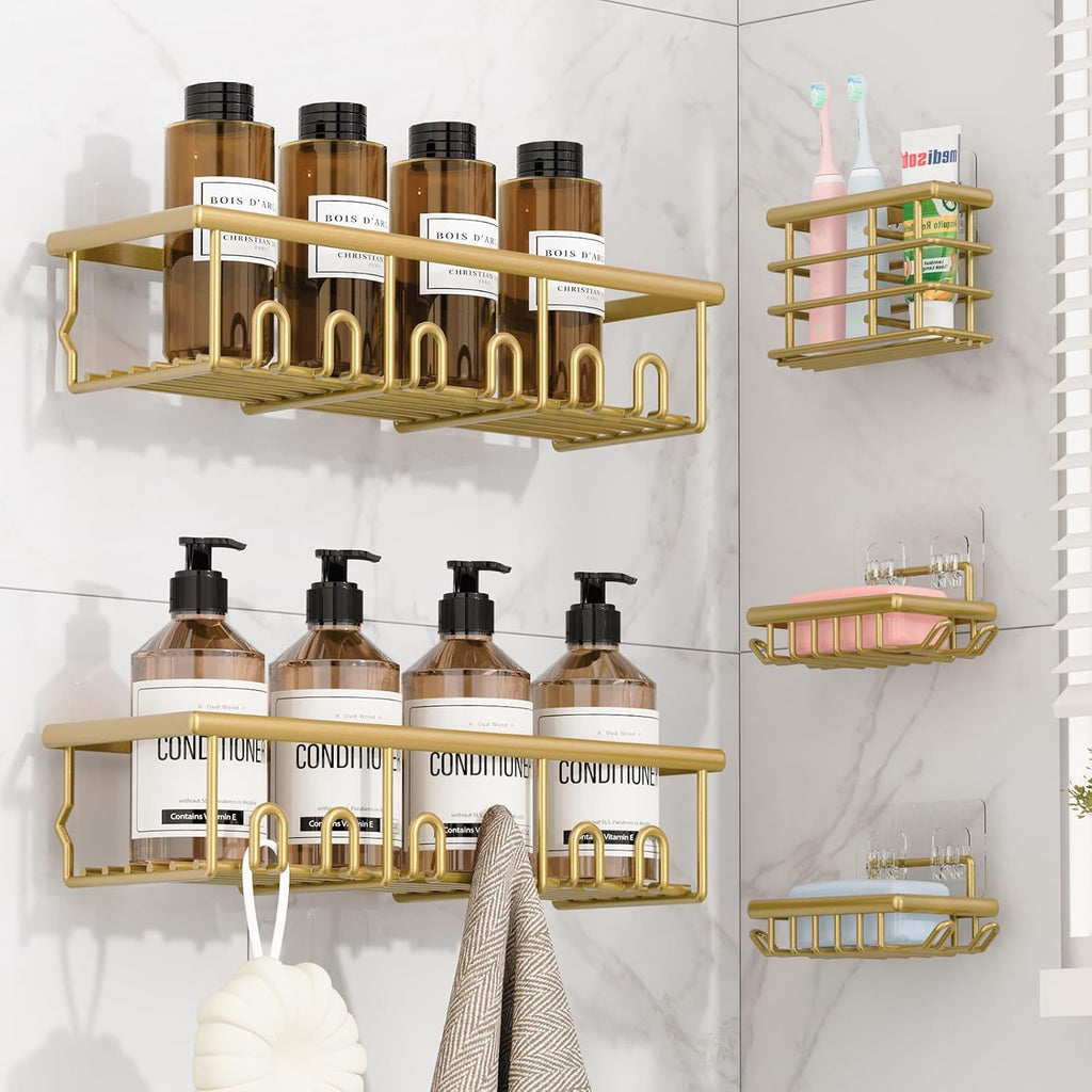 5 Pack Adhesive Bathroom Holders & Dispensers for Kids & Adults, Black