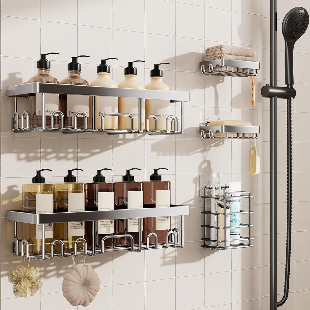 Veken Shower Caddy 6-Pack, Bathroom Organizers and Storage Shelves, Black