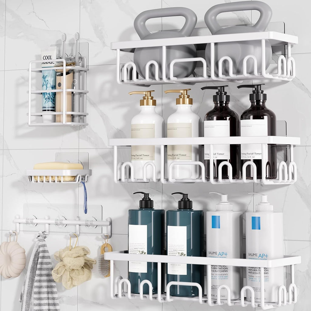 Veken Shower Caddy 6-Pack, Bathroom Organizers and Storage Shelves, Black