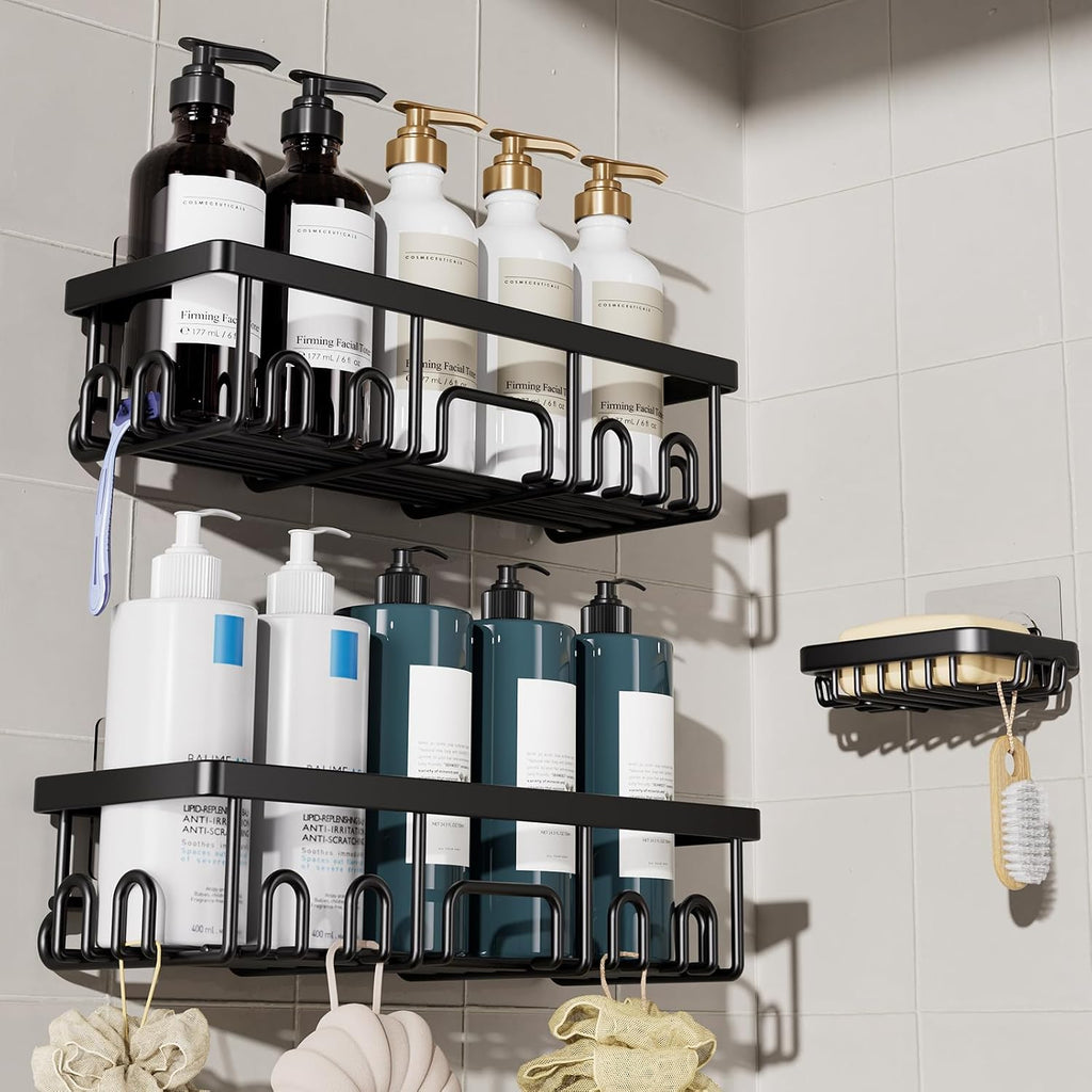 Veken Shower Caddy 6-Pack, Bathroom Organizers and Storage Shelves, Black