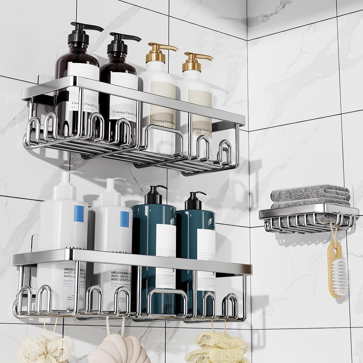 Veken Shower Caddy 6-Pack, Bathroom Organizers and Storage Shelves, Black