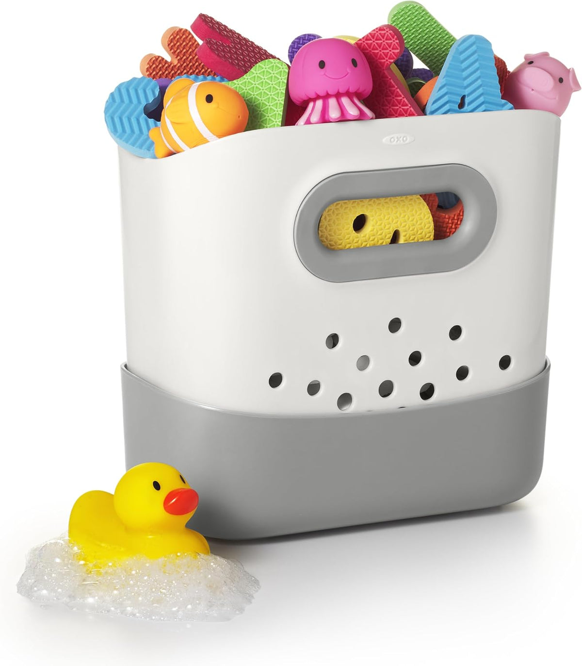 OXO Tot Stand Up Bath Toy Storage Organizer, 7.1 L, Large Capacity Bin for Baby Bath Essentials - Gray