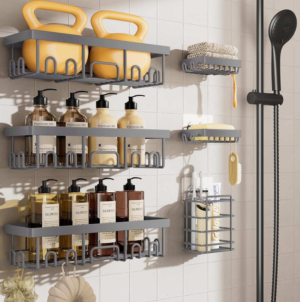 Veken Shower Caddy 6-Pack, Bathroom Organizers and Storage Shelves, Black