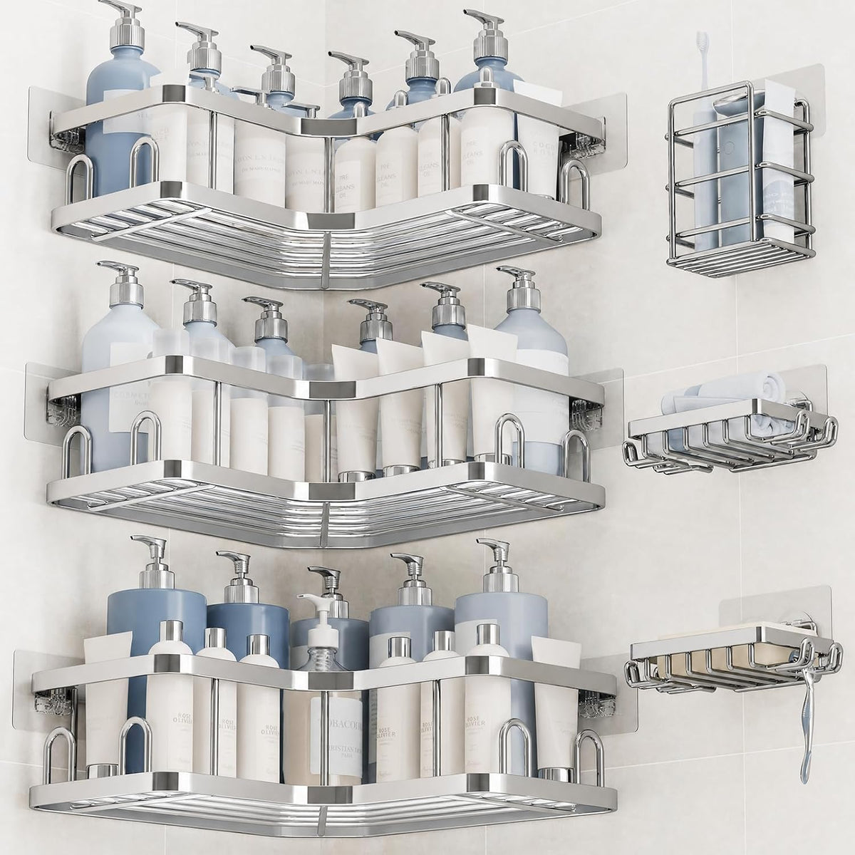 Veken Large Capacity Corner Shower Caddy 6-Pack, Advanced Rustproof Design