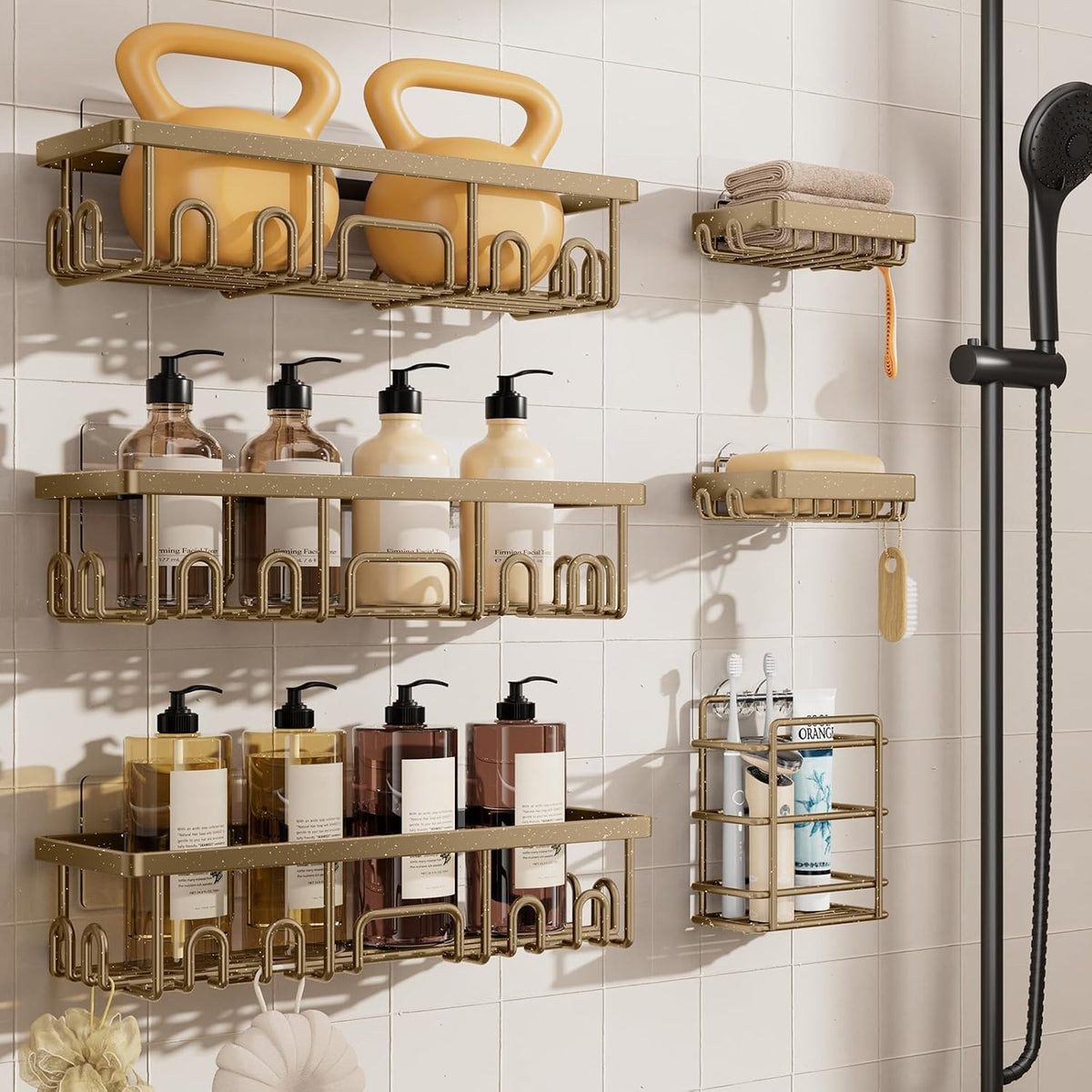 Veken Shower Caddy 6-Pack, Bathroom Organizers and Storage Shelves, Black