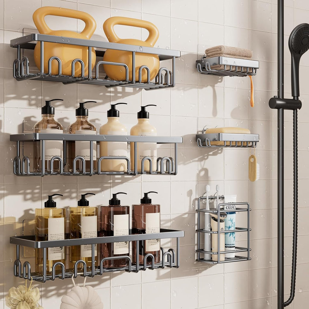 Veken Shower Caddy 6-Pack, Bathroom Organizers and Storage Shelves, Black