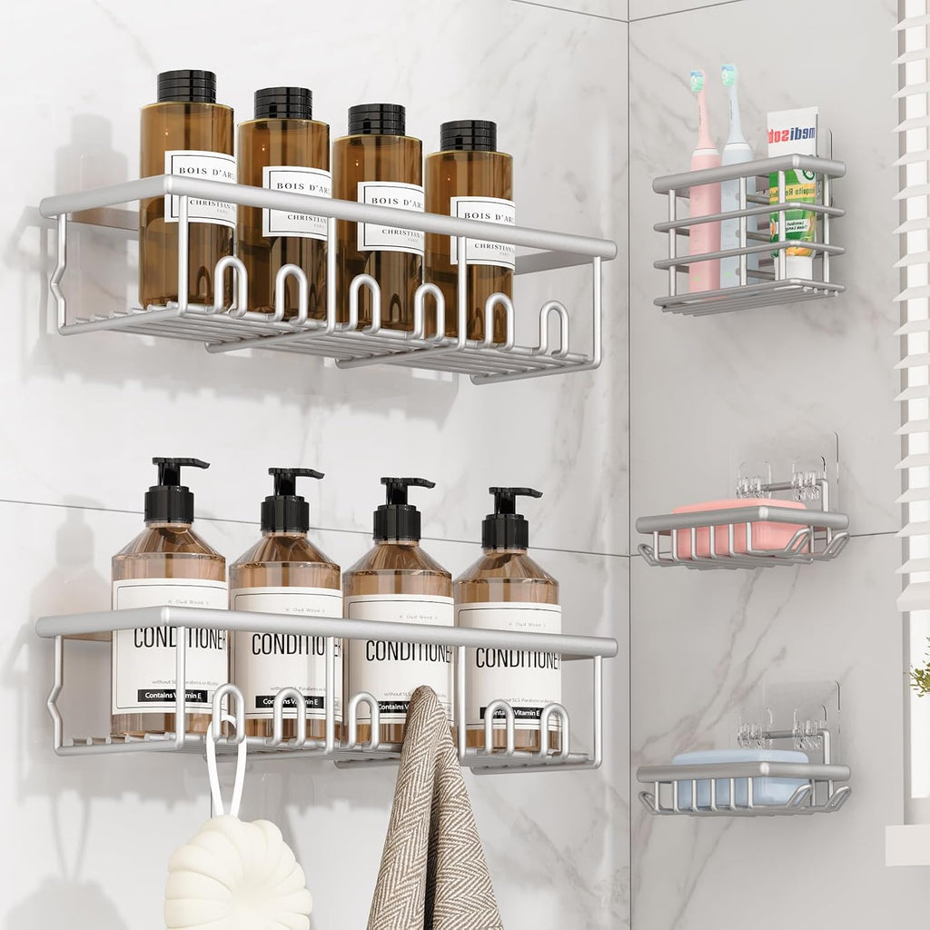 5 Pack Adhesive Bathroom Holders & Dispensers for Kids & Adults, Black