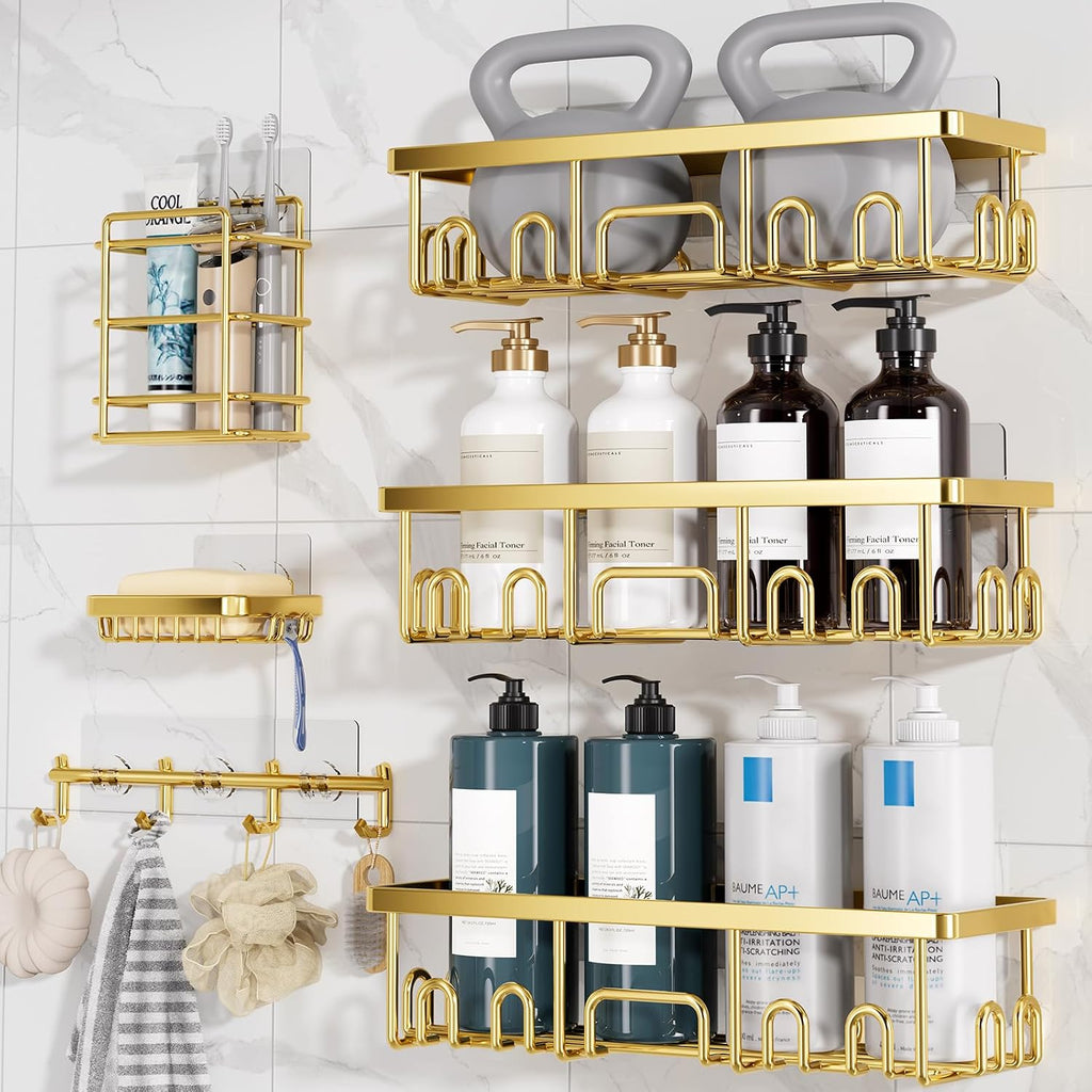 Veken Shower Caddy 6-Pack, Bathroom Organizers and Storage Shelves, Black