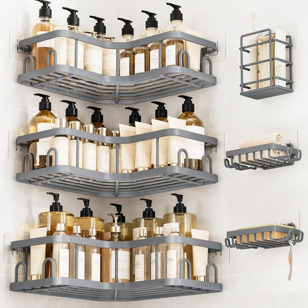 Veken Large Capacity Corner Shower Caddy 6-Pack, Advanced Rustproof Design
