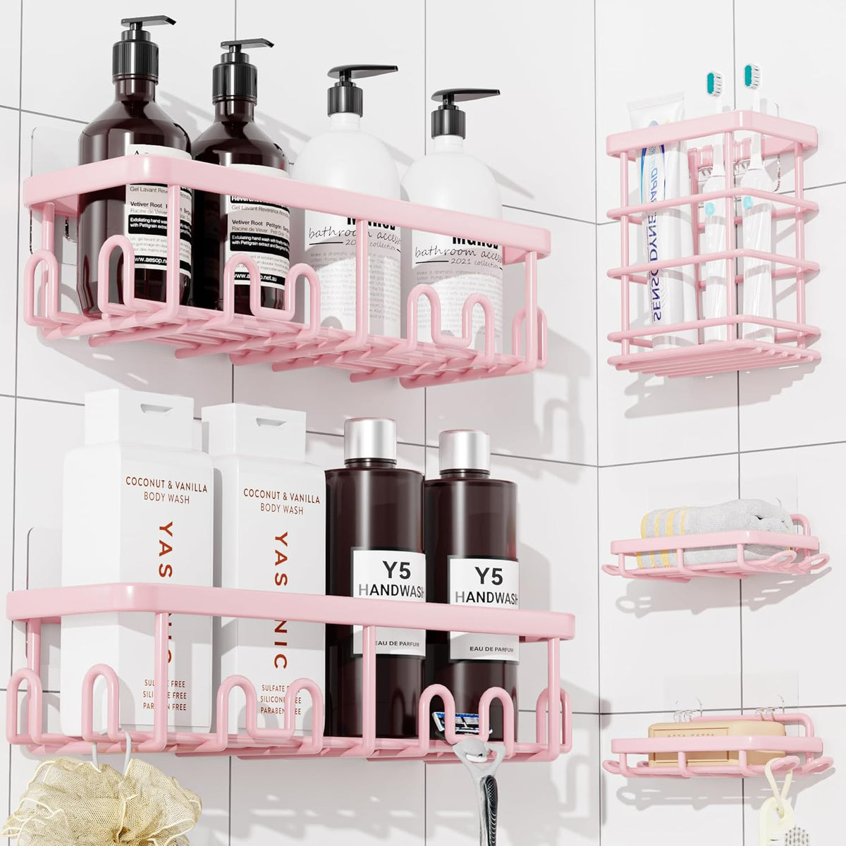 YASONIC Shower Caddy Adhesive, Rustproof Shower Organizer, Wall Shower Rack