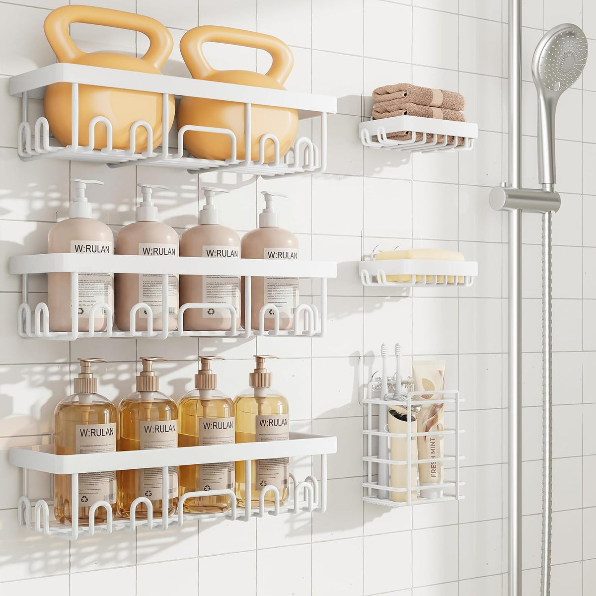 Veken Shower Caddy 6-Pack, Bathroom Organizers and Storage Shelves, Black