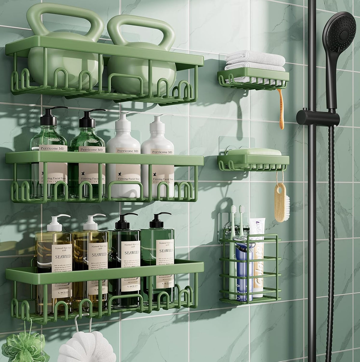 Veken Shower Caddy 6-Pack, Bathroom Organizers and Storage Shelves, Black