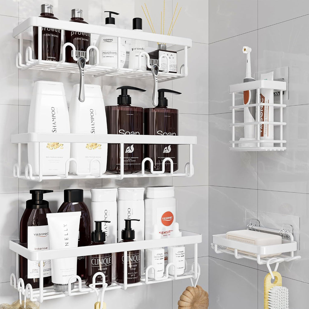 YASONIC Shower Caddy Adhesive, Rustproof Shower Organizer, Wall Shower Rack
