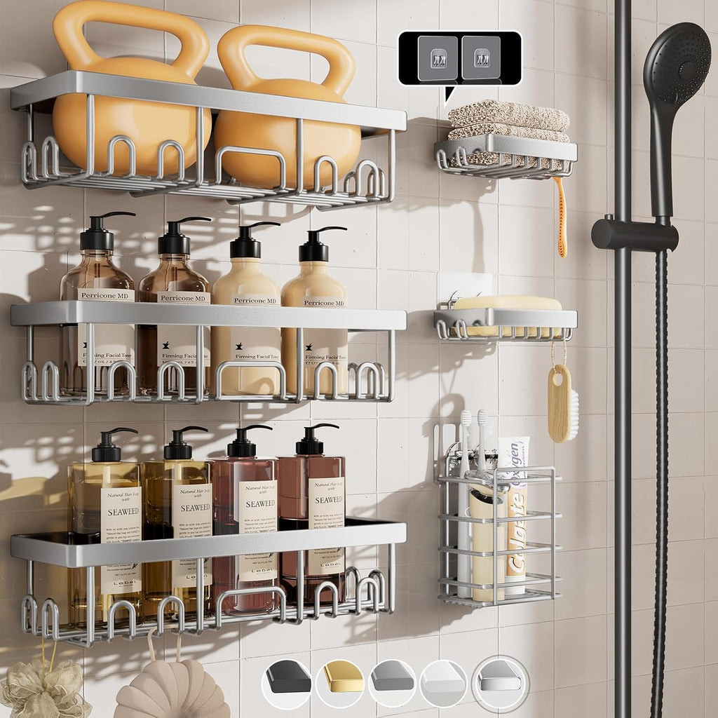 Veken Shower Caddy 6-Pack, Bathroom Organizers and Storage Shelves, Black
